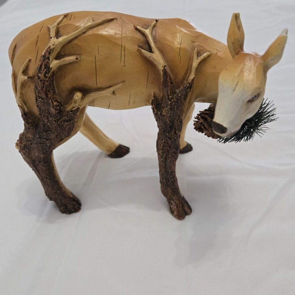 Carved Deer Decorative Deer Statue Animal Brown Small Winter